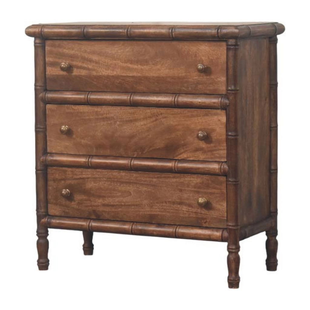 Commode bambou sculpté 3 Tiroirs