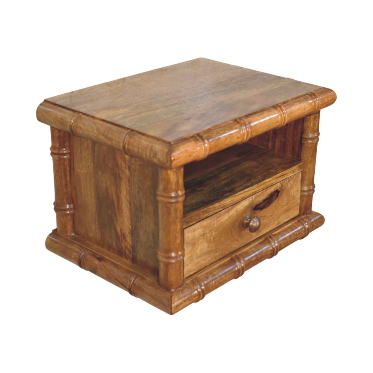 Table de chevet bambou ouvert ambré chêne Finish