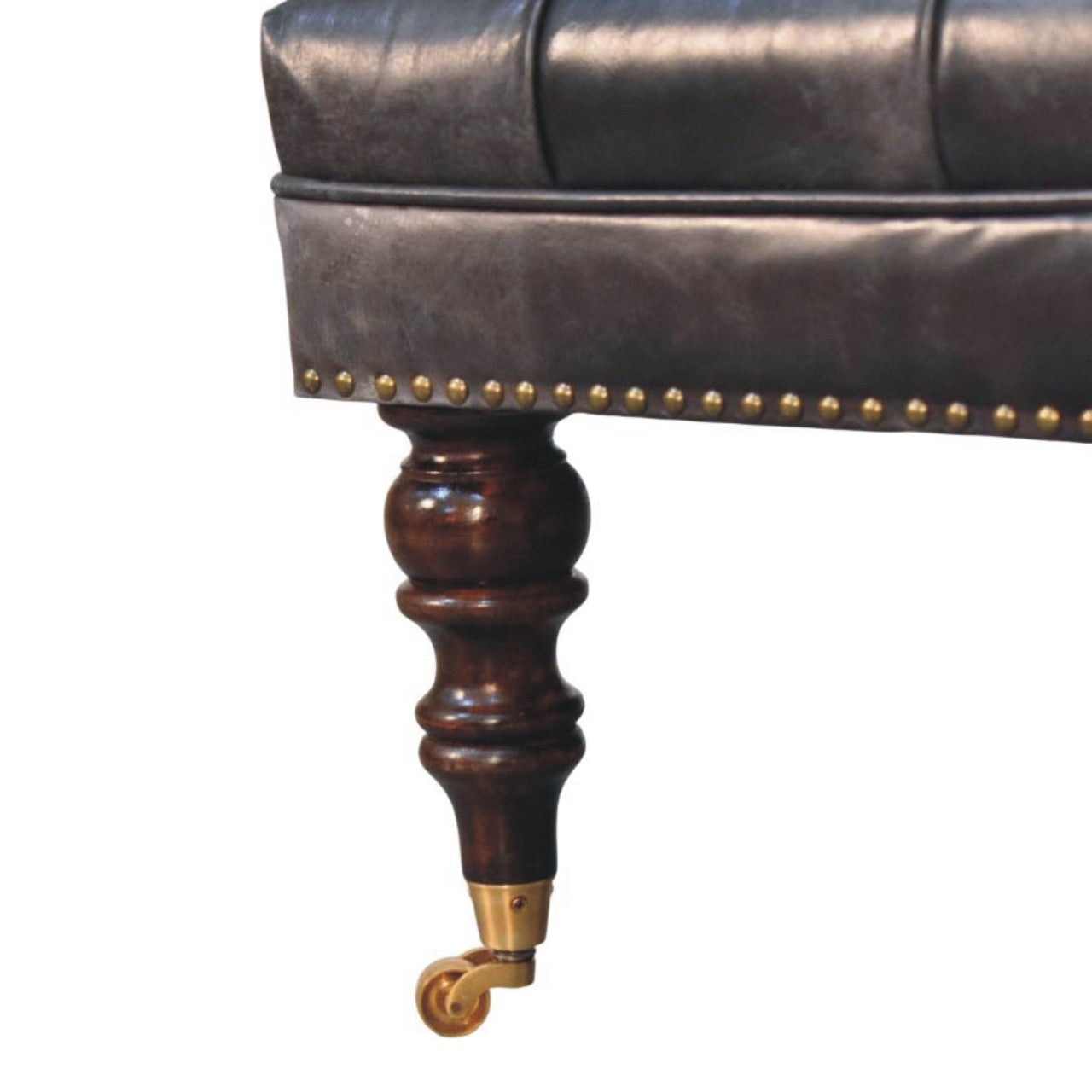 Pouf noir cuir tapissé