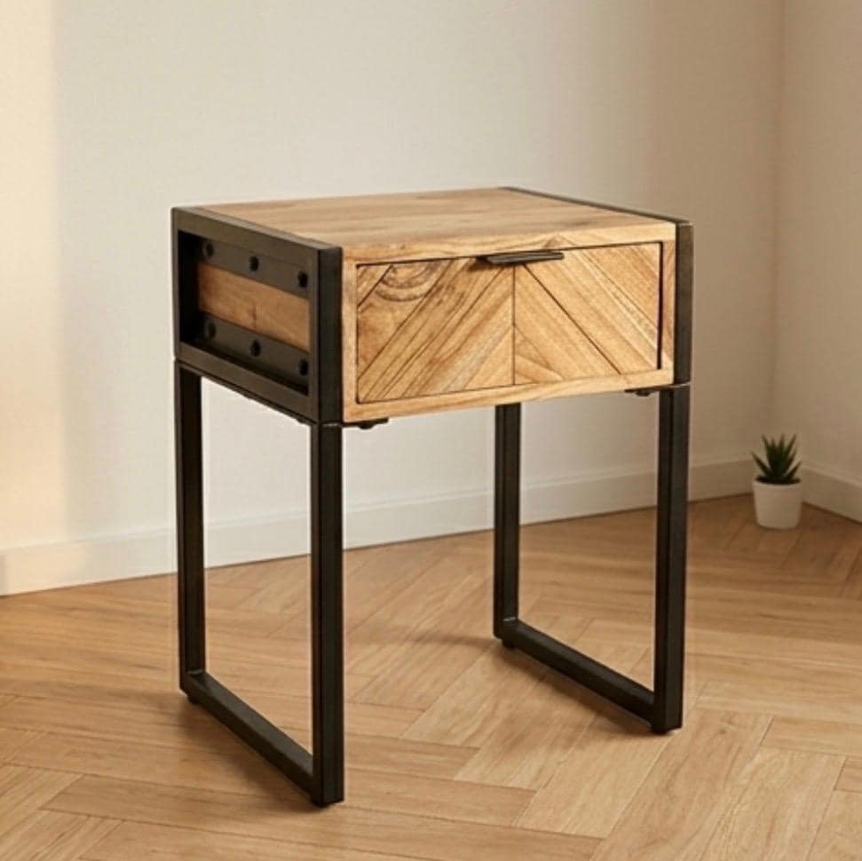 Black Chevron Wood Nightstand | 20" Height | Bedroom End Table | Industrial Style