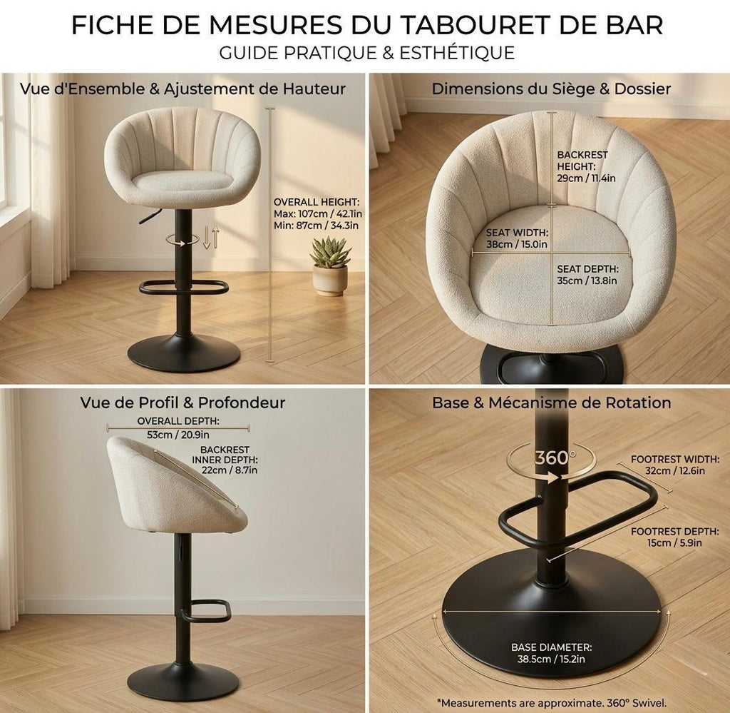 Gray Swivel Bar Stool | 42" Height | Home Bar Chair | Modern Style
