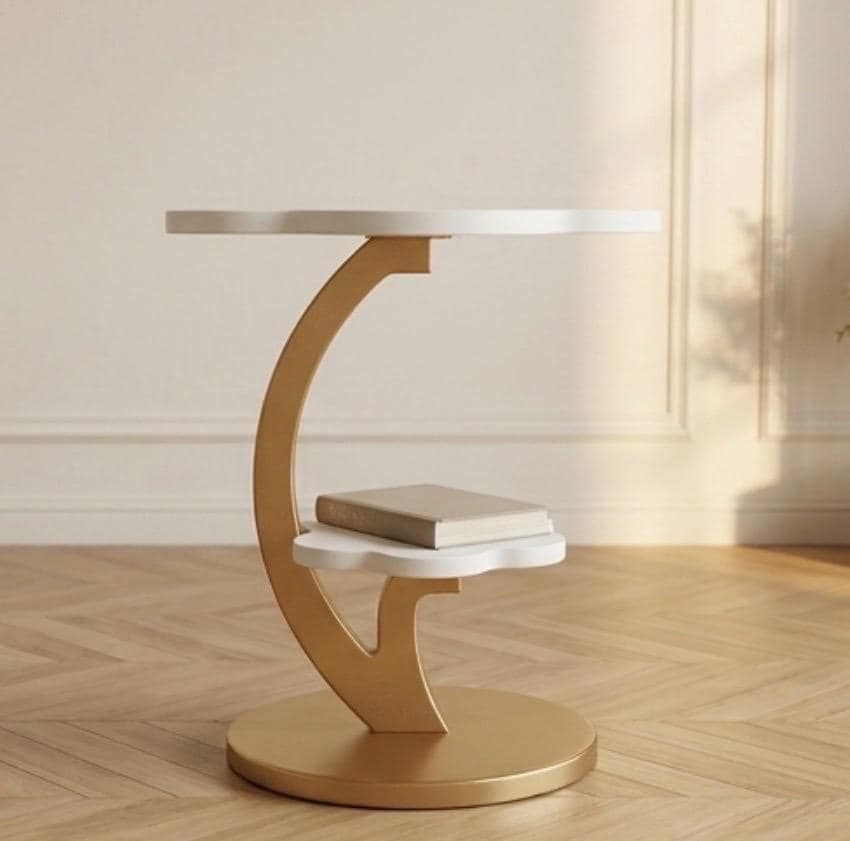 White Floral Side Table | 24" Height | Living Room Accent Table | Modern Style