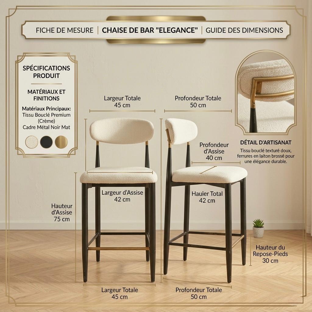 Set of 2 Cream Bar Stools | 29.5" Height | Home Bar Chair | Modern Style