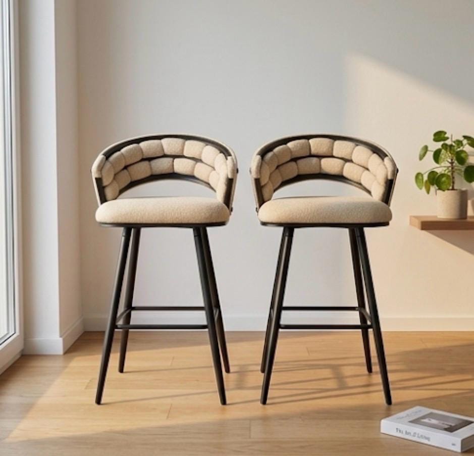 Set of 2 Grey Bar Stools | 38.5" Height | Kitchen Island Counter Seat | Modern Style