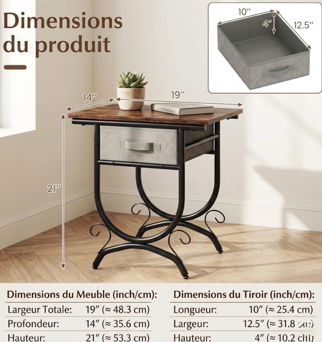 Walnut Side Table | 21" Height | Living Room Accent Table | Industrial Style