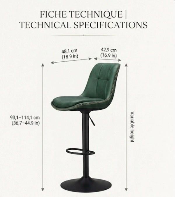 Green Bar Stool | 44.9" Height | Home Bar Chair | Industrial Style