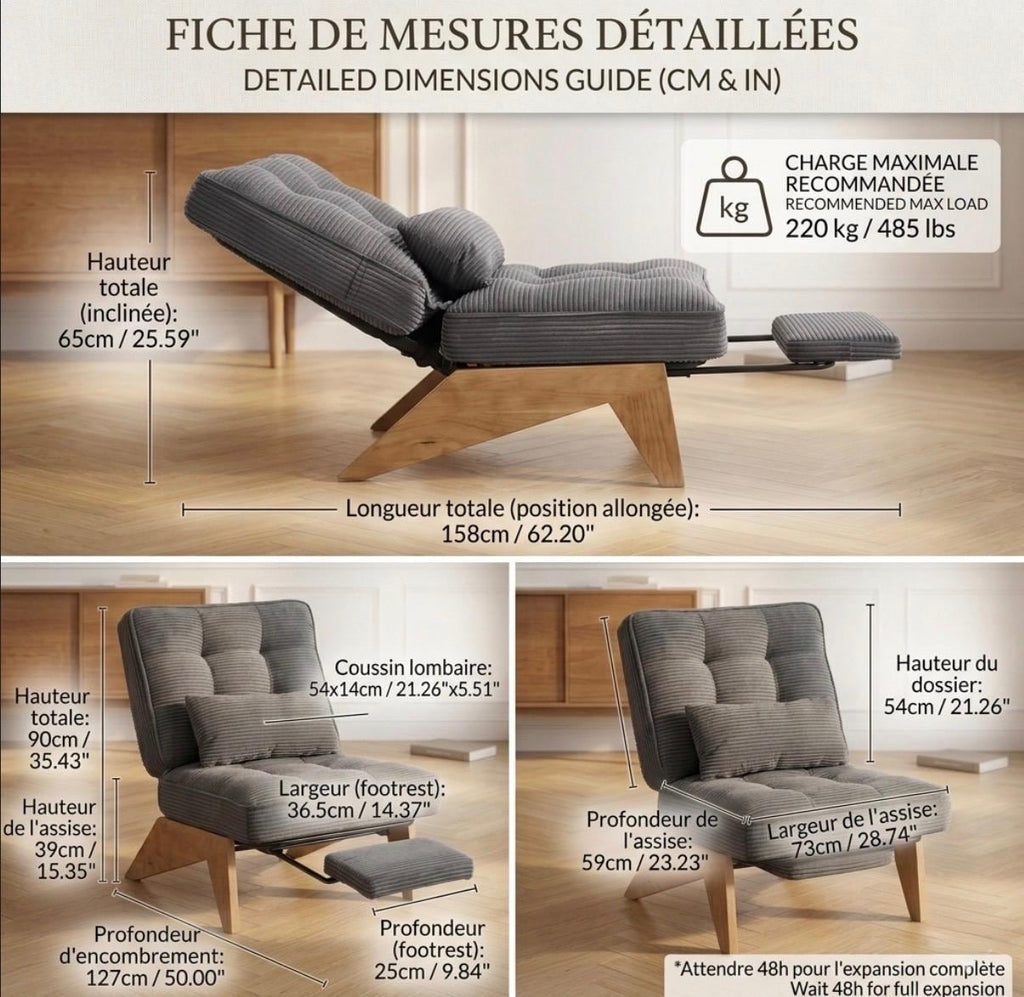 Gray Convertible Armchair | 35.4" Height | Living Room Chair | Mid Century Style