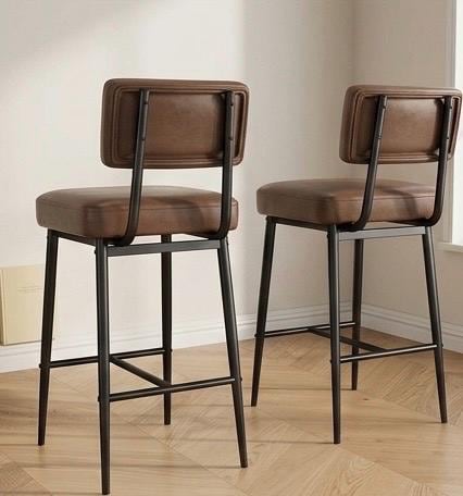 Black Bar Stool with Backrest | 26" Height | Kitchen Island Counter Seat | Industrial Style