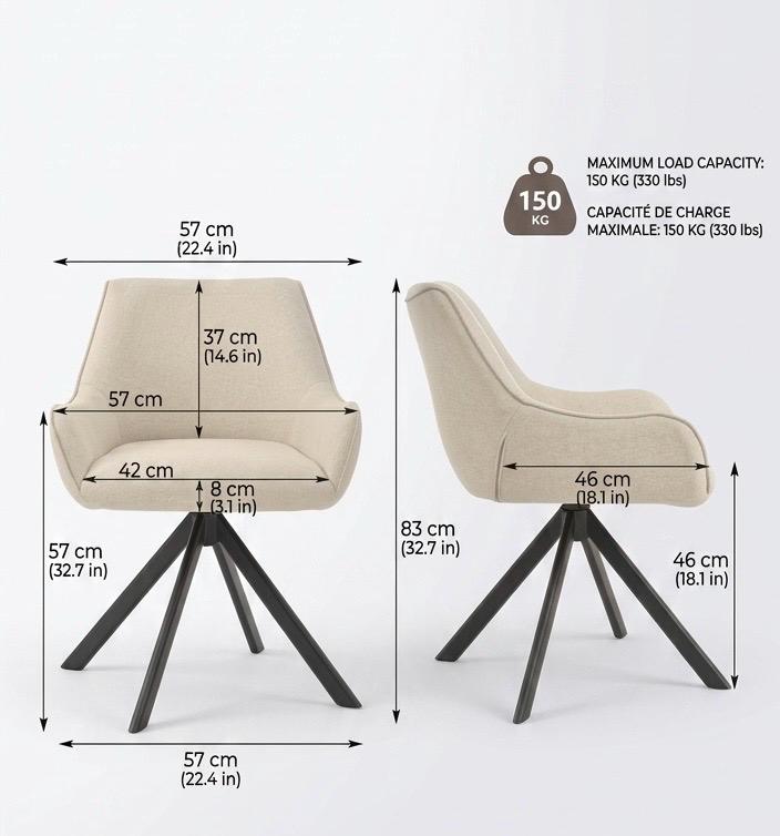 Set of 2 Beige Swivel Chairs | 32.7" Height | Kitchen Island Counter Seat | Mid Century Style