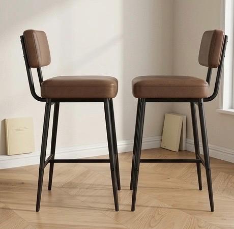 Black Bar Stool with Backrest | 26" Height | Kitchen Island Counter Seat | Industrial Style