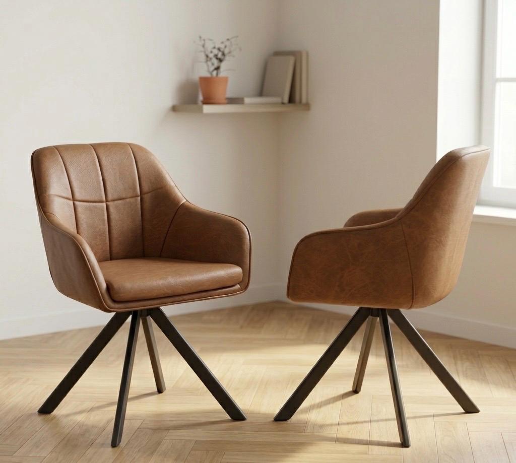 Set of 2 Brown Swivel Chairs | 32.7" Height | Dining Room Seat | Mid Century Style