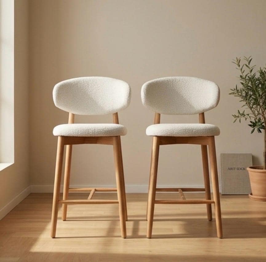Set of 2 Warm Wood Counter Stools | 27" Height | Kitchen Island Counter Seat | Scandinavian Style
