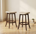 Set of 2 Cream and Brown Bar Stools | 29" Height | Kitchen Island Counter Seat | Minimalist Style