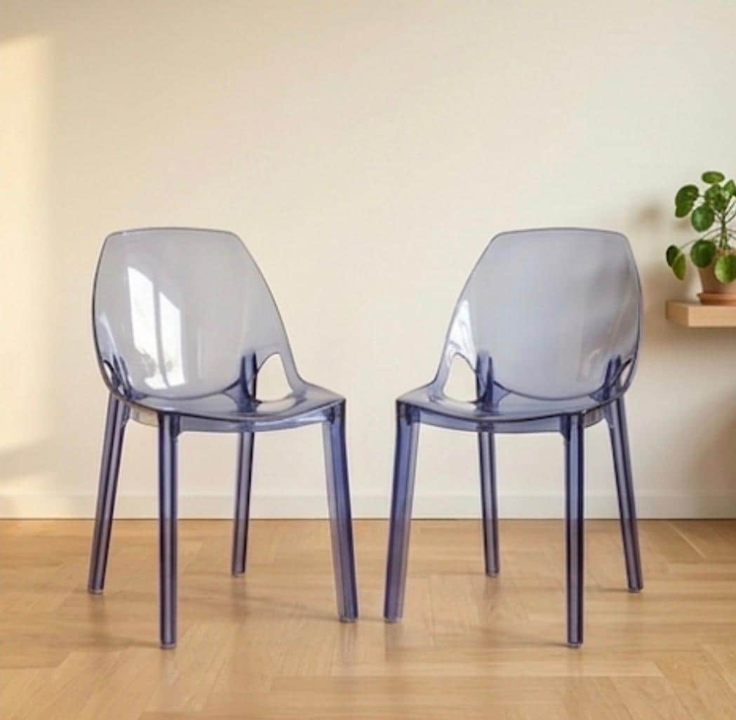 Set of 2 Blue Transparent Ghost Dining Chairs | 32.3" Height | Dining Room Seat | Minimalist Style