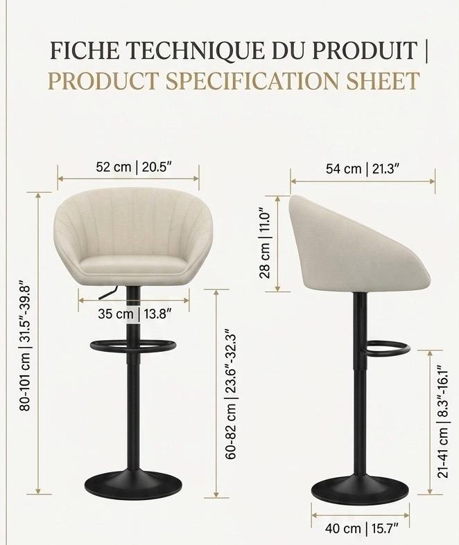 Black Swivel Bar Stool | 31.5" Height | Kitchen Island Counter Seat | Modern Style