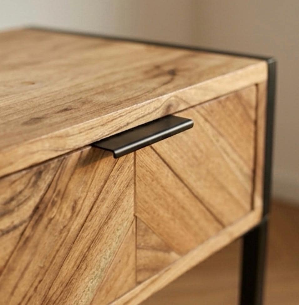 Black Chevron Wood Nightstand | 20" Height | Bedroom End Table | Industrial Style