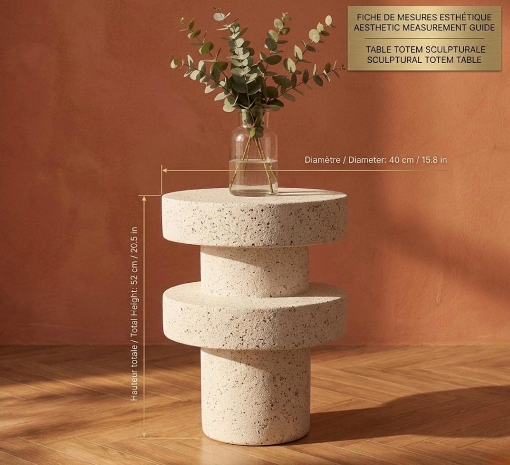 White Sculptural Side Table | 17.7" Height | Living Room Accent Table | Minimalist Style