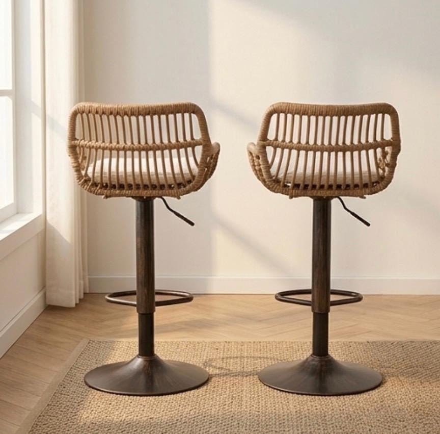 Set of 2 Black Bar Stools | 26" Height | Kitchen Island Counter Seat | Minimalist Style