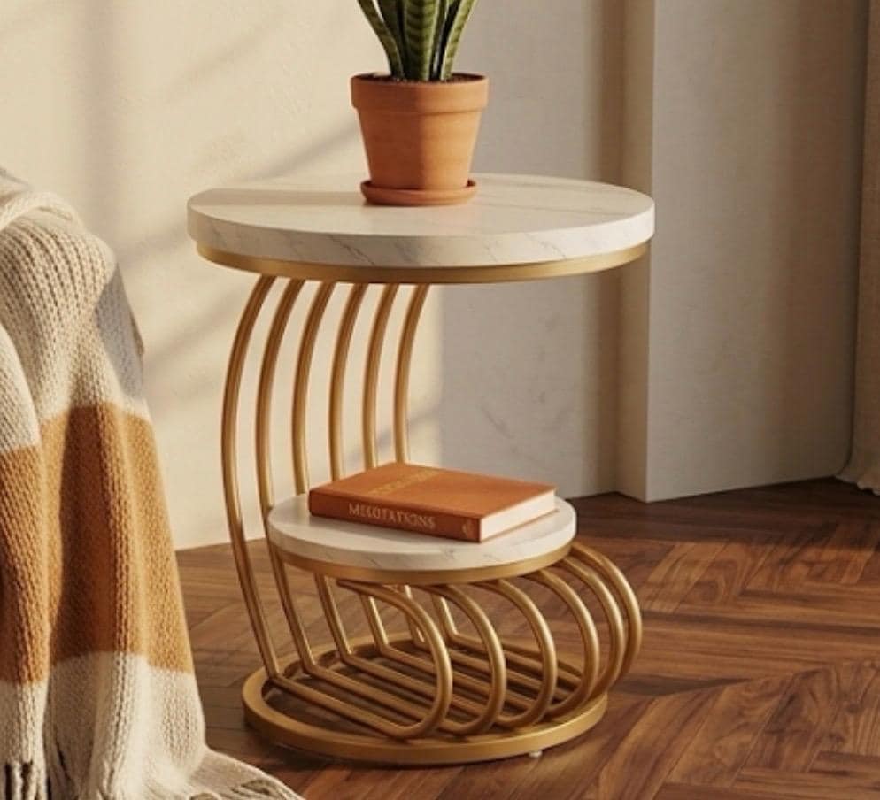 Gold Spiral Side Table | 25" Height | Living Room Accent Table | Modern Style