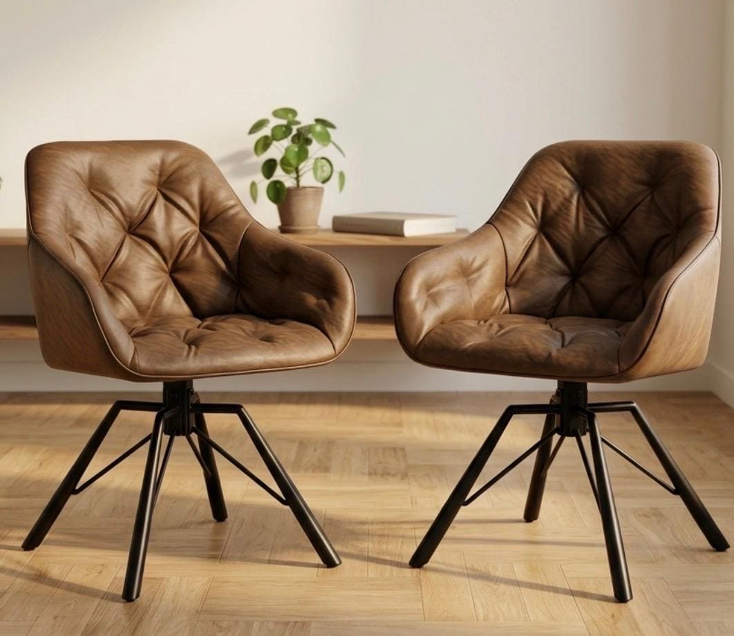 Set of 2 Brown Swivel Chairs | 33.5" Height | Kitchen Island Counter Seat | Modern Style