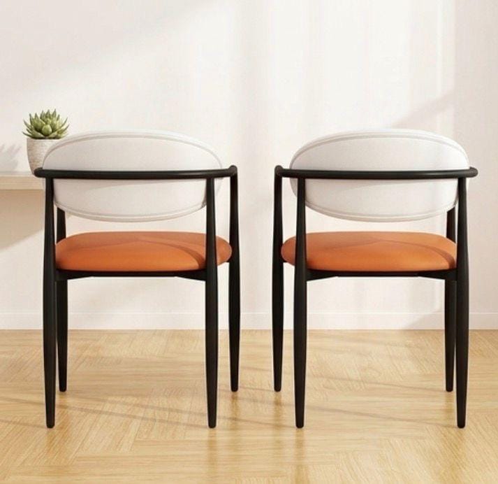 Set of 2 Orange White Black Accent Chairs | 30" Height | Kitchen Island Counter Seat | Postmodern Style