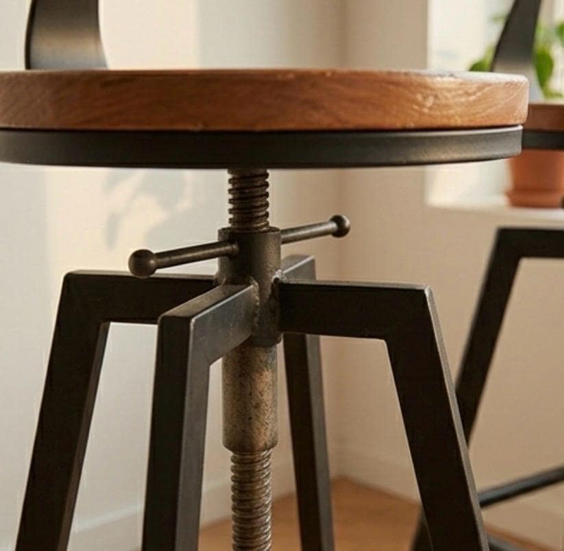 Set of 2 Rustic Wood Bar Stools | Adjustable Height 25-33" | Kitchen Island Counter Seat | Industrial Style