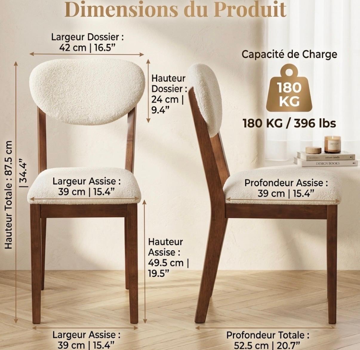 Set of 2 Cream and Walnut Dining Chairs | 34.4" Height | Dining Room Seat | Scandinavian Style