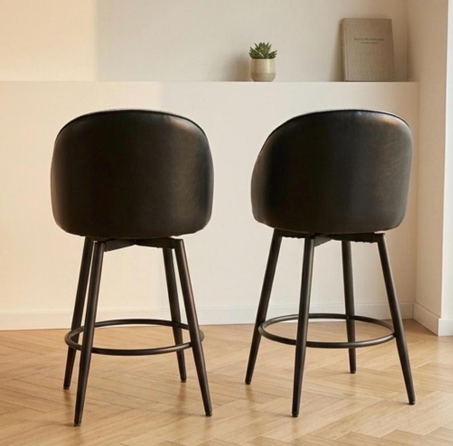 Set of 2 Black Bar Stools | 26" Height | Kitchen Island Counter Seat | Modern Style