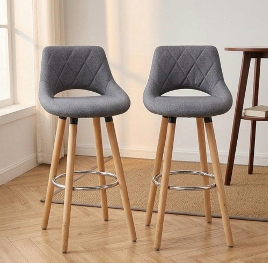 Set of 2 Gray Bar Stools | 28" Height | Home Bar Chair | Scandinavian Style