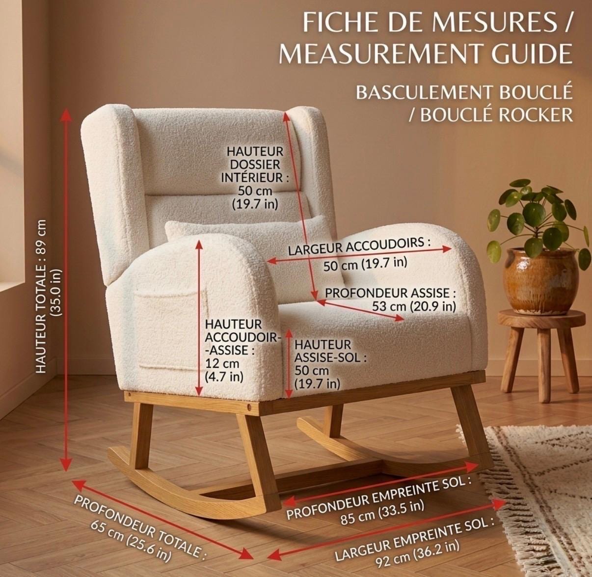 Cream Wingback Rocker Chair | 35" Height | Living Room Chair | Mid Century Style