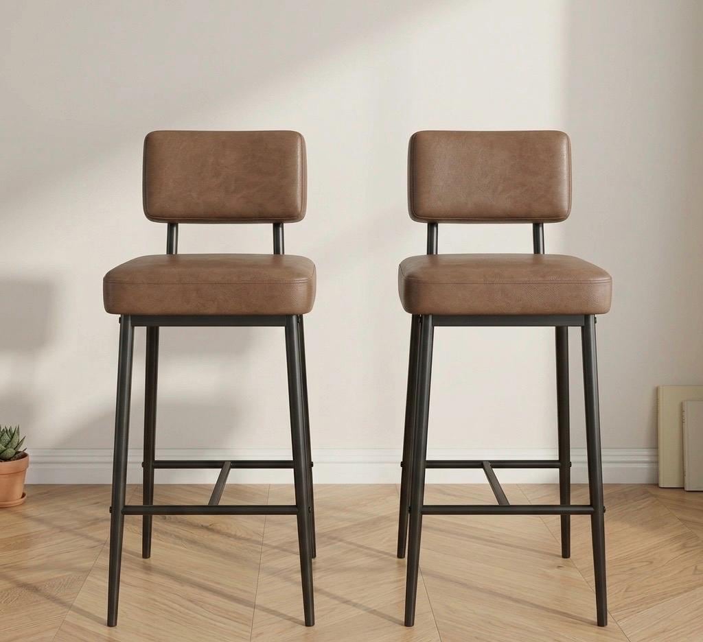 Black Bar Stool with Backrest | 26" Height | Kitchen Island Counter Seat | Industrial Style