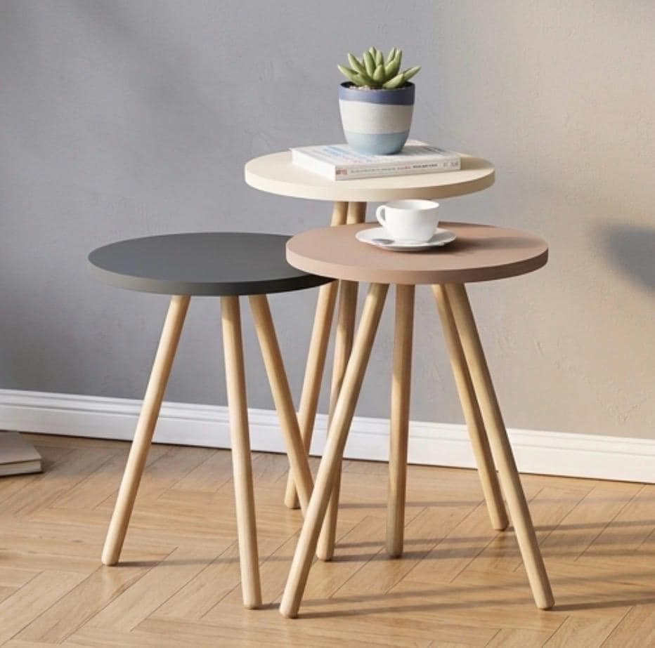 Set of 3 Colorful Nesting Side Tables | 19.3" Height | Living Room Accent Table | Scandinavian Style