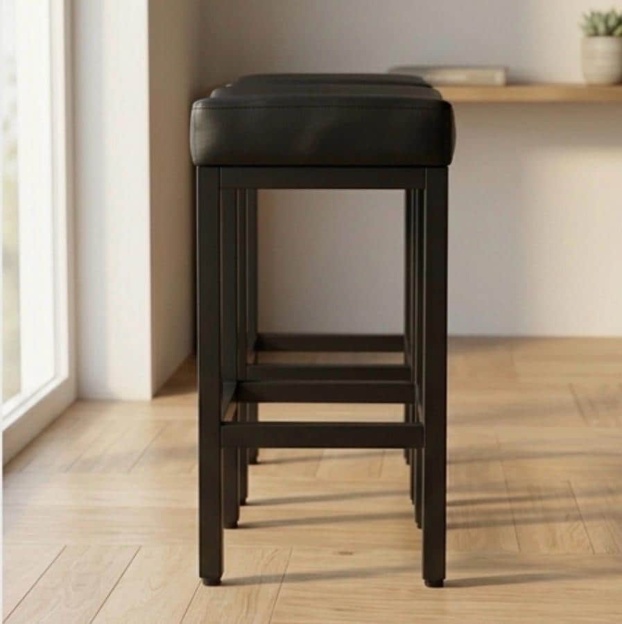 Set of 2 Black Bar Stools | 24.6" Height | Home Bar Chair | Industrial Style