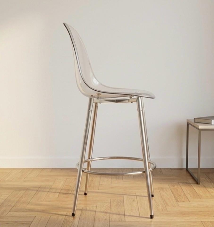 Set of 2 Clear Bar Stools | 26" Height | Kitchen Island Counter Seat | Modern Style