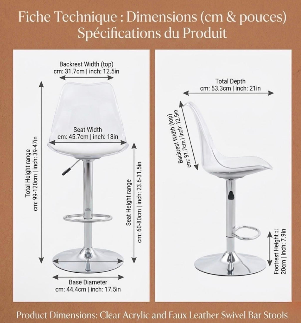 Clear Swivel Bar Stool | 31.5" Height | Home Bar Chair | Modern Style