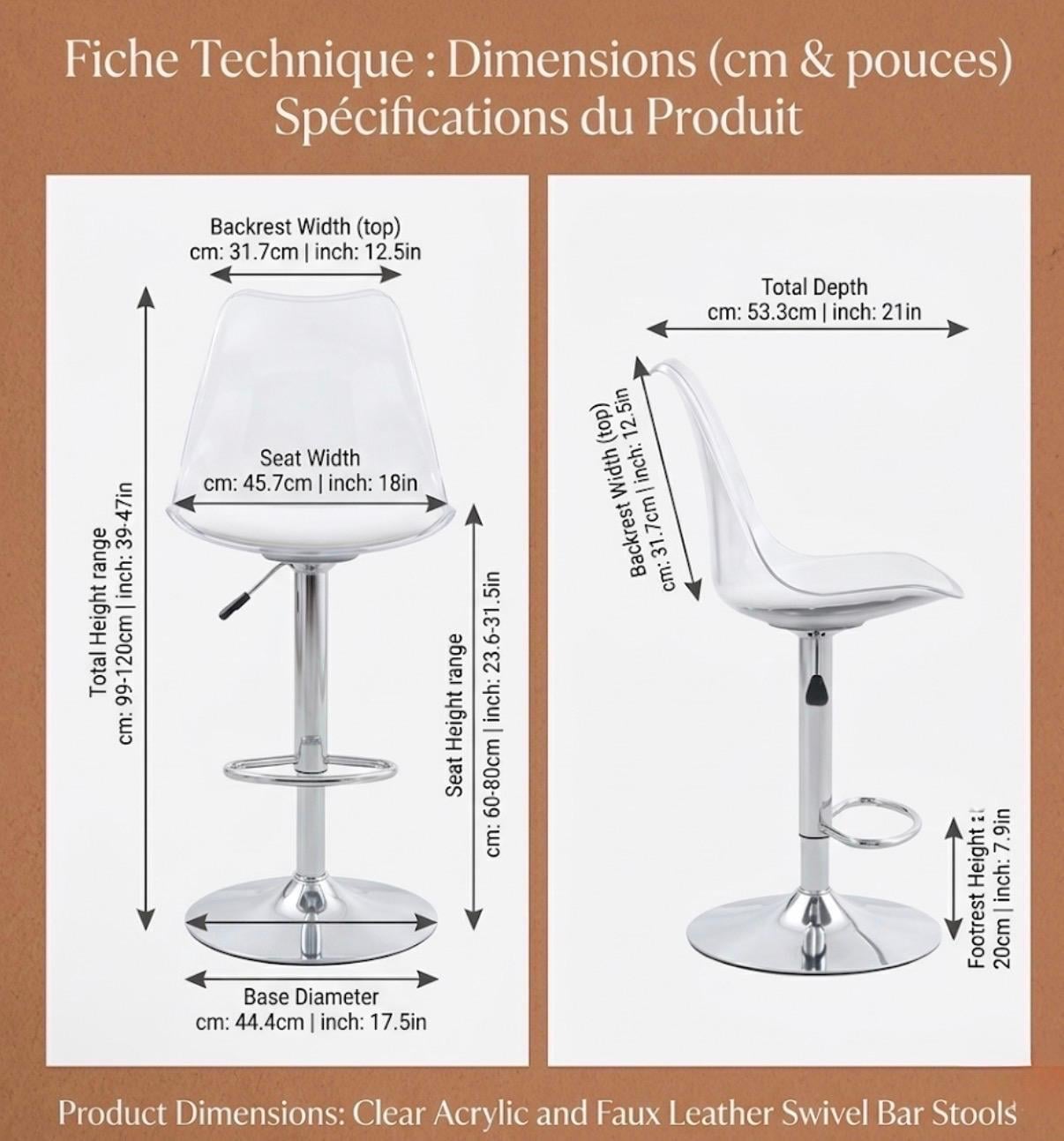 Clear Swivel Bar Stool | 31.5" Height | Home Bar Chair | Modern Style