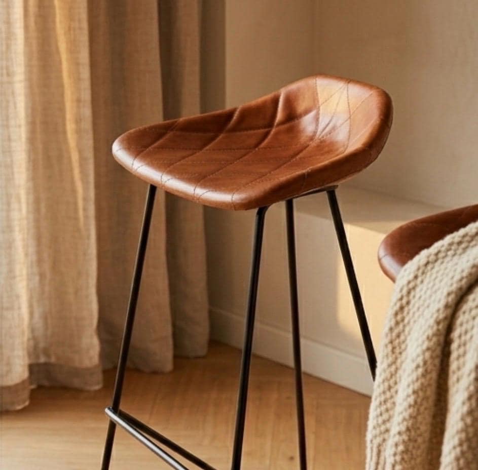 Set of 2 Brown Bar Stools | 34" Height | Counter Height Seating | Industrial Style