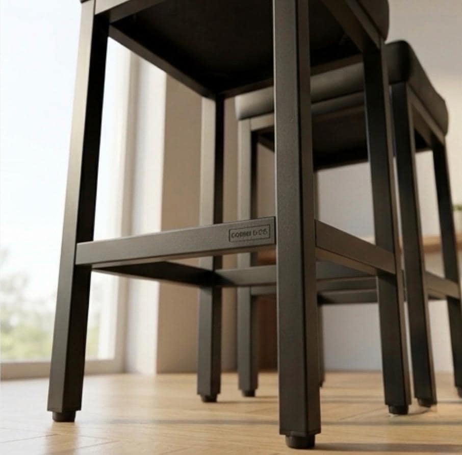 Set of 2 Black Bar Stools | 24.6" Height | Home Bar Chair | Industrial Style