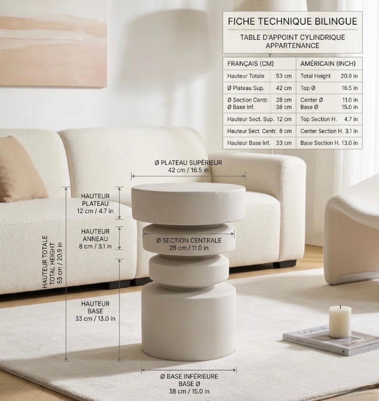Off White Sculptural Side Table | 21" Height | Living Room Accent Table | Minimalist Style