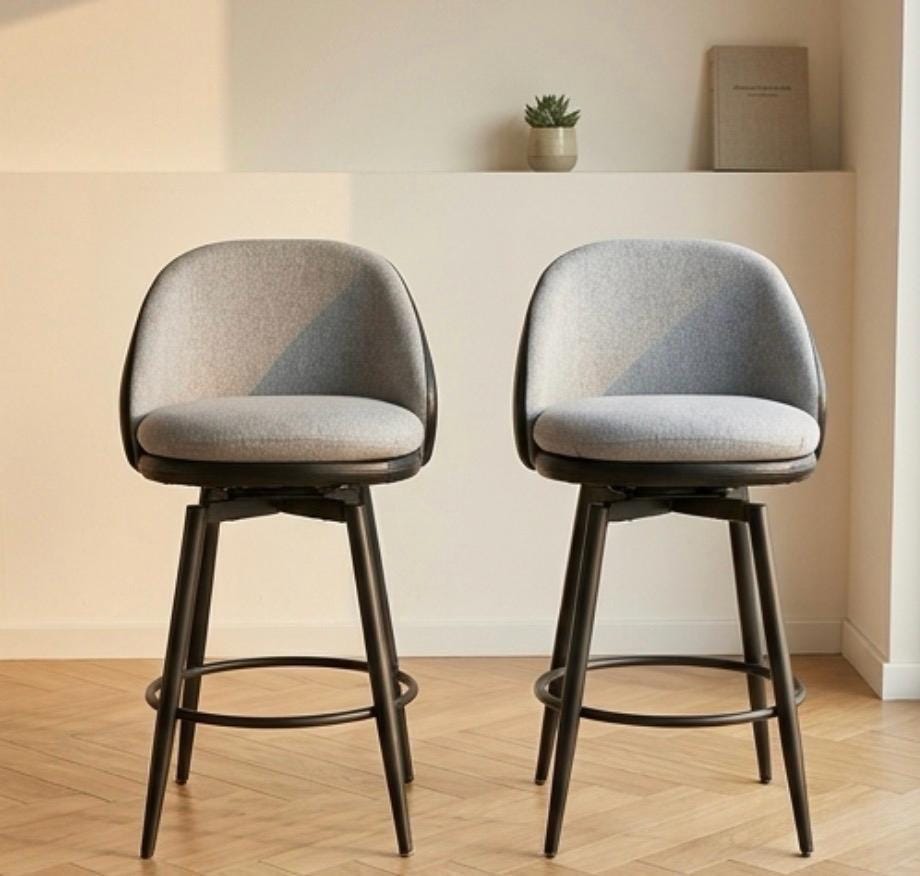 Set of 2 Black Bar Stools | 26" Height | Kitchen Island Counter Seat | Modern Style