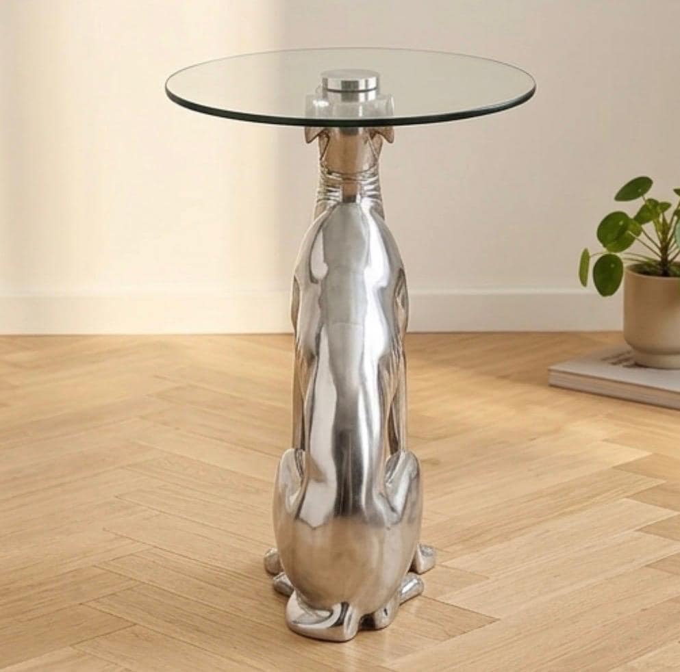 Silver Greyhound Side Table | 24.4" Height | Living Room Accent Table | Contemporary Style
