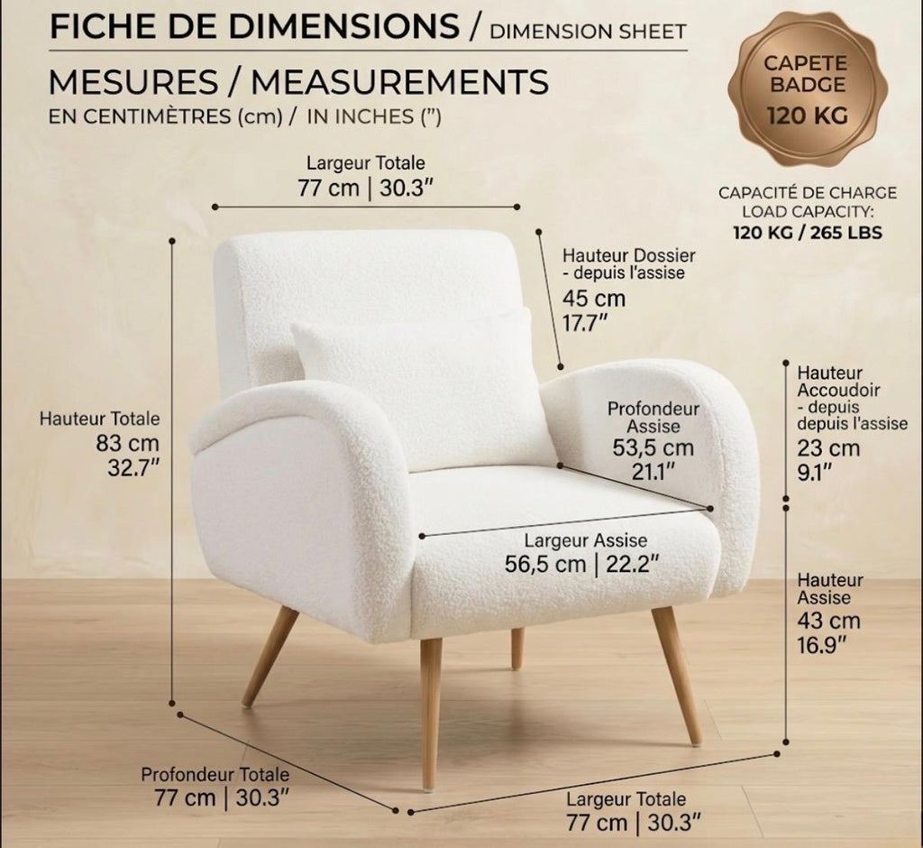 Cream Accent Armchair | 32.7" Height | Living Room Chair | Mid Century Style
