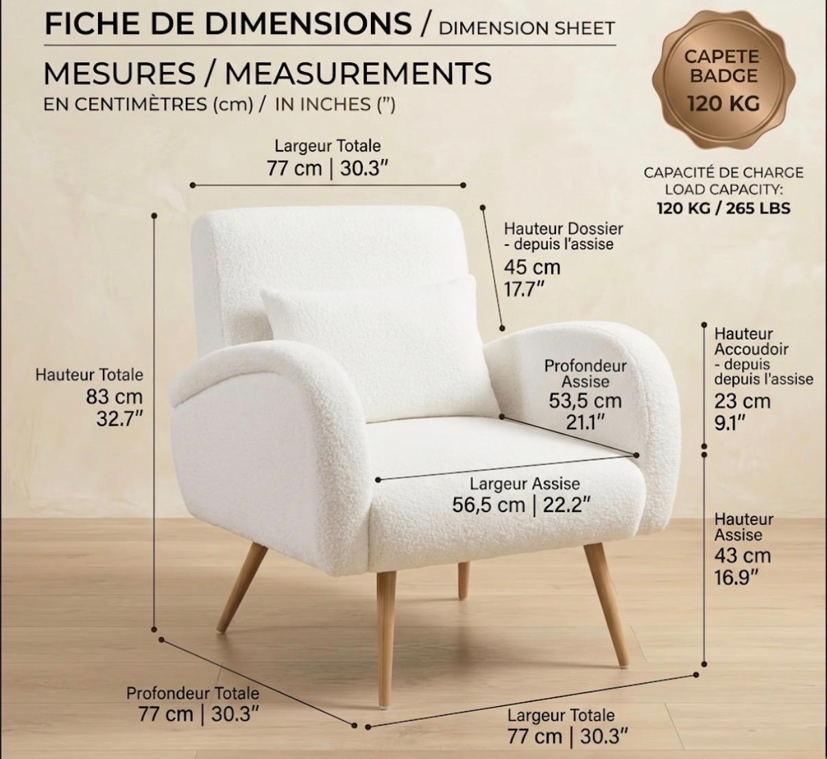 Cream Accent Armchair | 32.7" Height | Living Room Chair | Mid Century Style