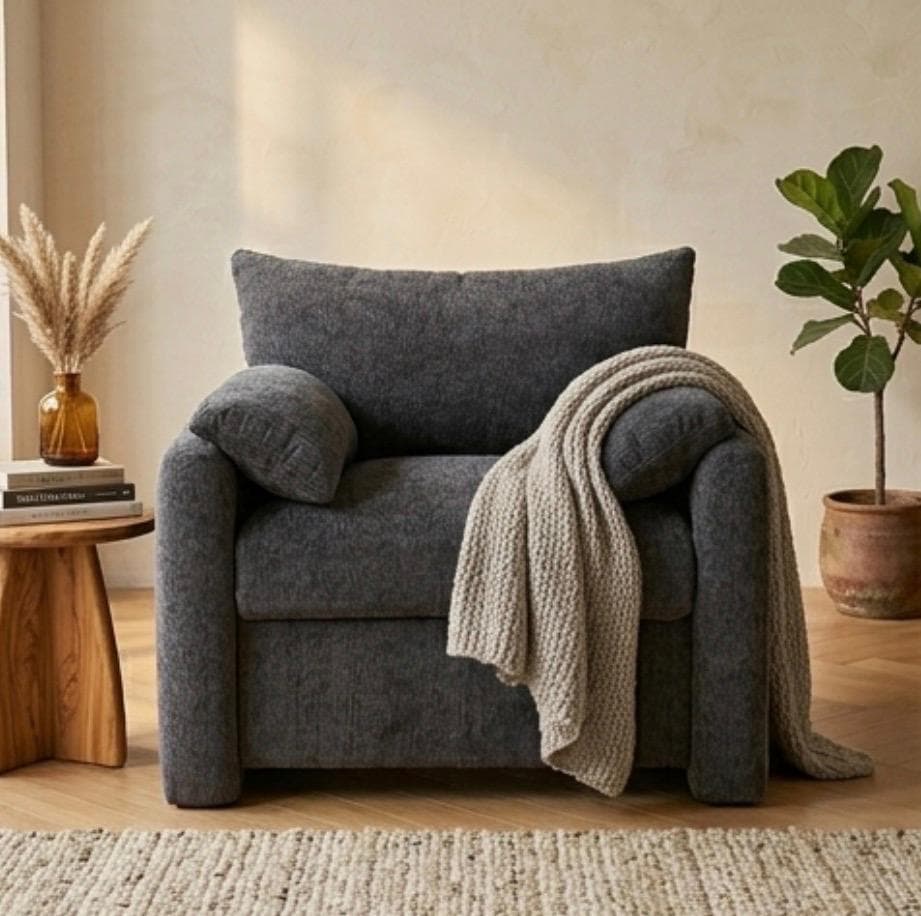 Charcoal Gray Lounge Chair, Oversized Minimalist Armchair (Plush Seating)