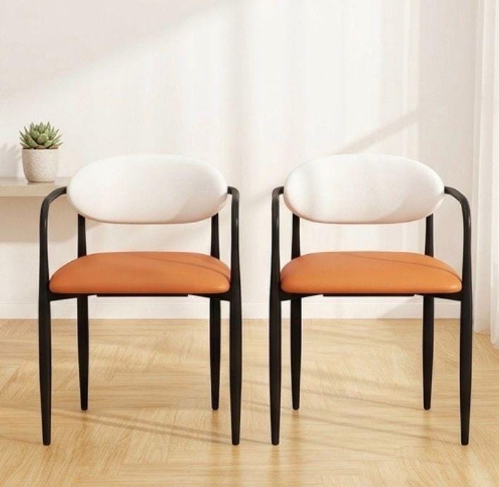 Set of 2 Orange White Black Accent Chairs | 30" Height | Kitchen Island Counter Seat | Postmodern Style