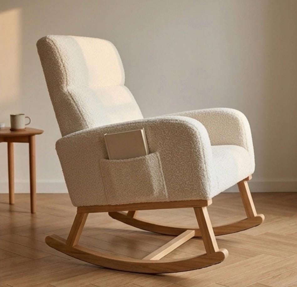 Cream Bouclé Nursery Glider Chair | 34.25" Height | Living Room Chair | Scandinavian Style