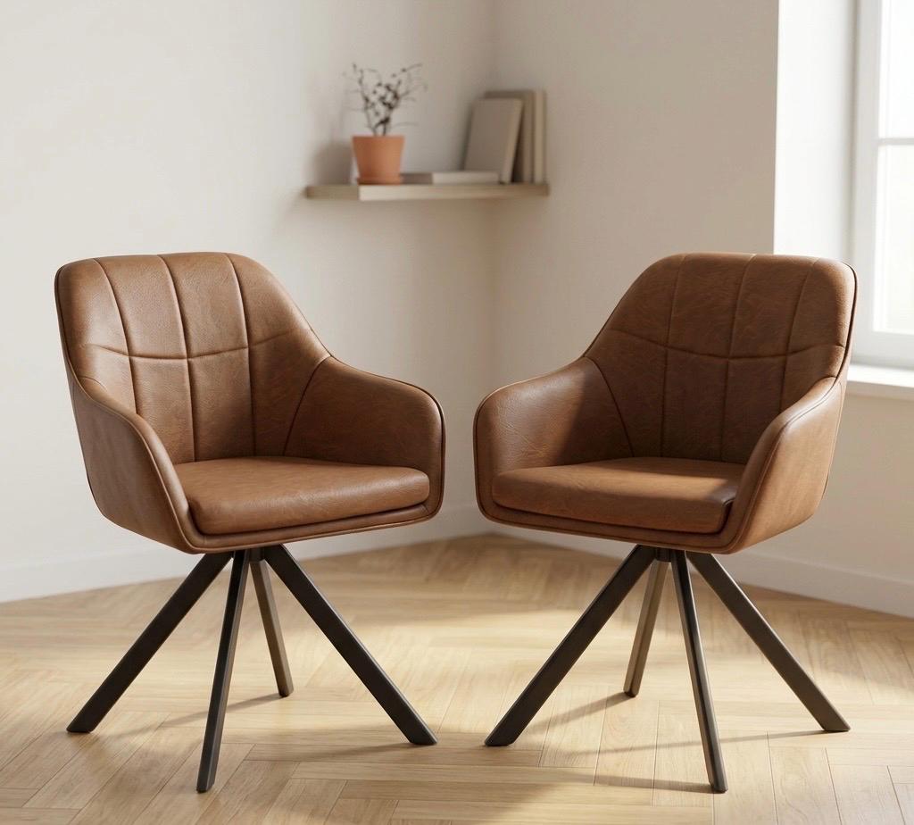 Set of 2 Brown Swivel Chairs | 32.7" Height | Dining Room Seat | Mid Century Style