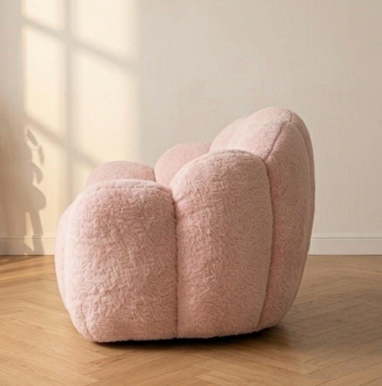 Midcentury Pink Accent Chair, Scalloped Back, Plush Seating (Handmade)
