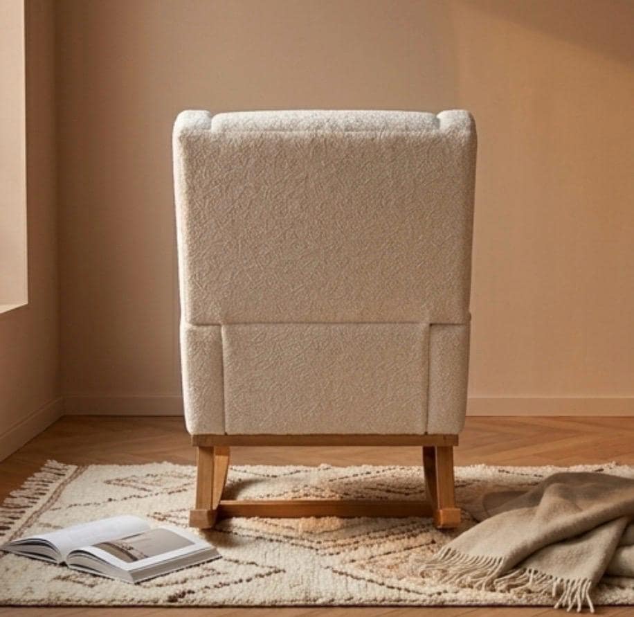 Cream Wingback Rocker Chair | 35" Height | Living Room Chair | Mid Century Style