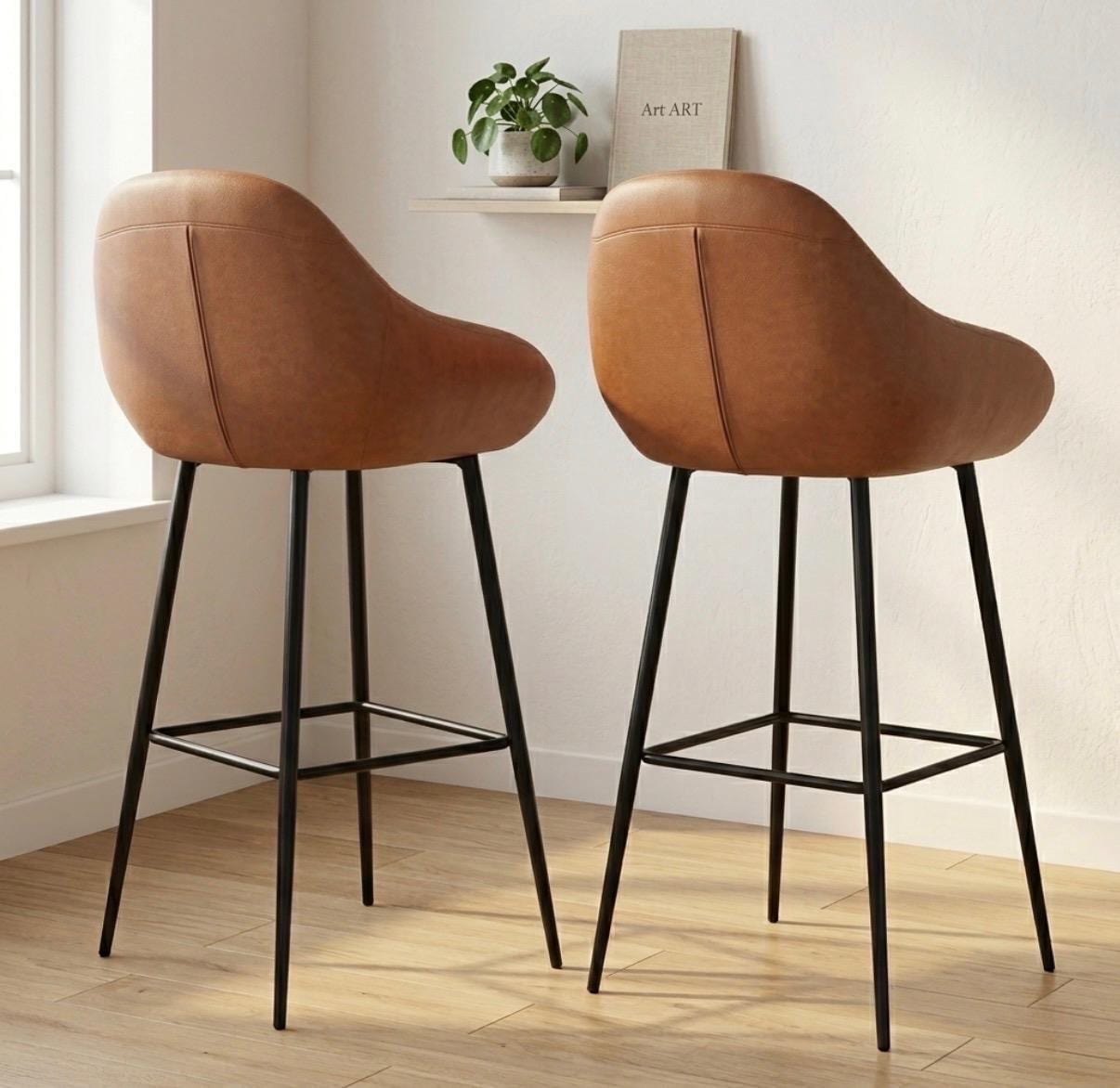 Set of 2 Brown Bar Stools | 26" Height | Kitchen Island Counter Seat | Modern Style